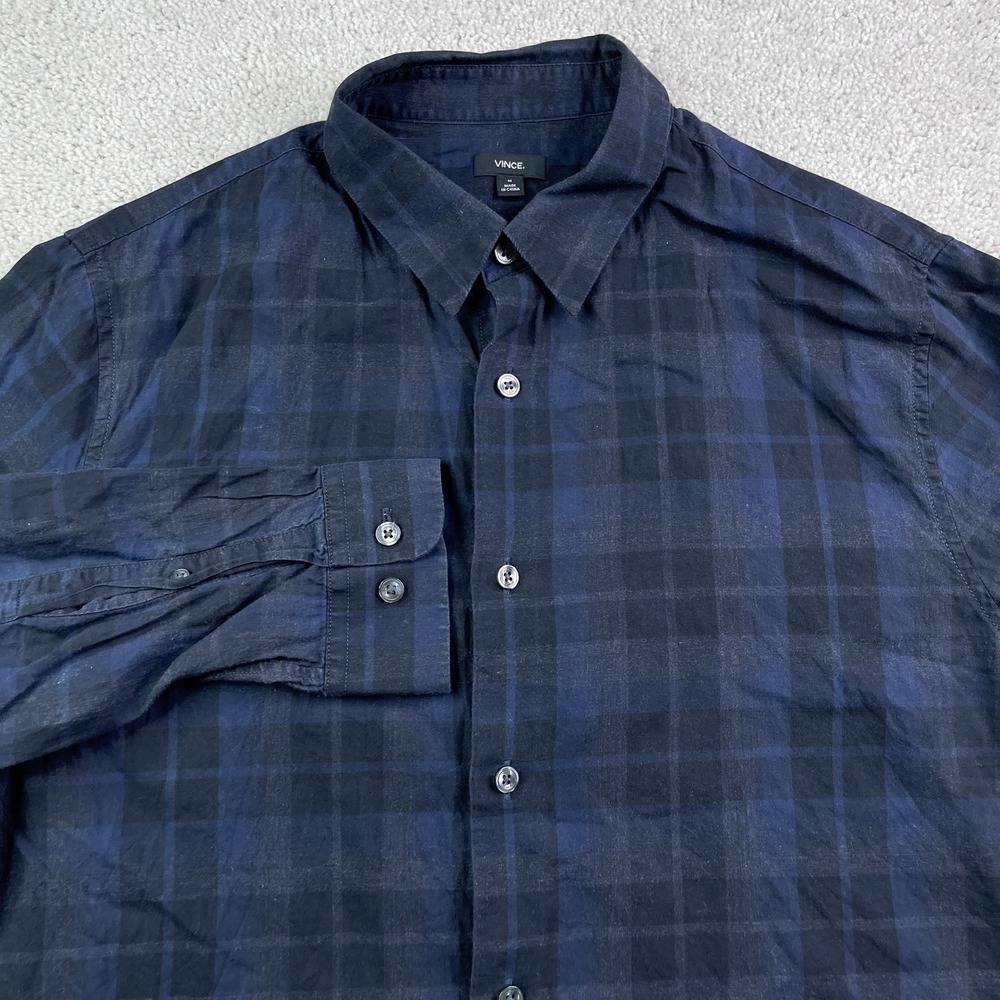 Vince Shirt Mens Medium Blue Plaid Cotton Designer Button‎ Up Long Sleeve